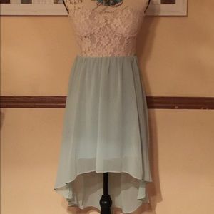Mint & cream colored lace strapless high low dress